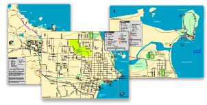 Maps of parks, trails, historic spots, restaurants, and other locations around Marquette, Michigan.